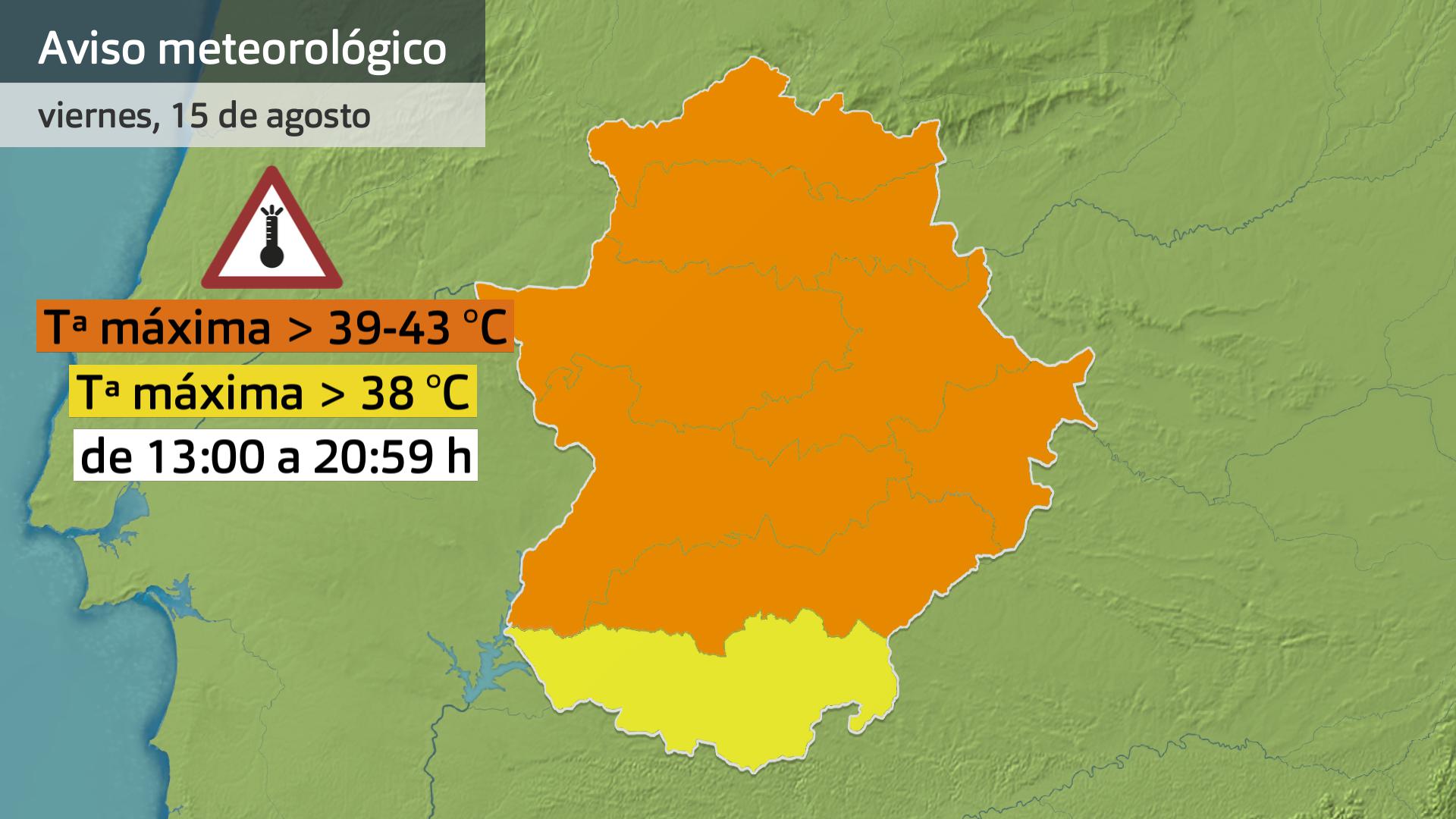 Mapa de avisos meteorológicos del 14 de agosto