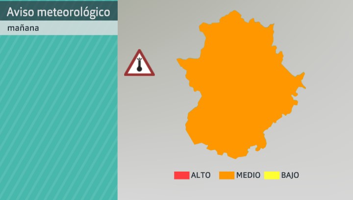 Mapa de avisos establecidos por AEMET por altas temperaturas para el martes 12 de julio