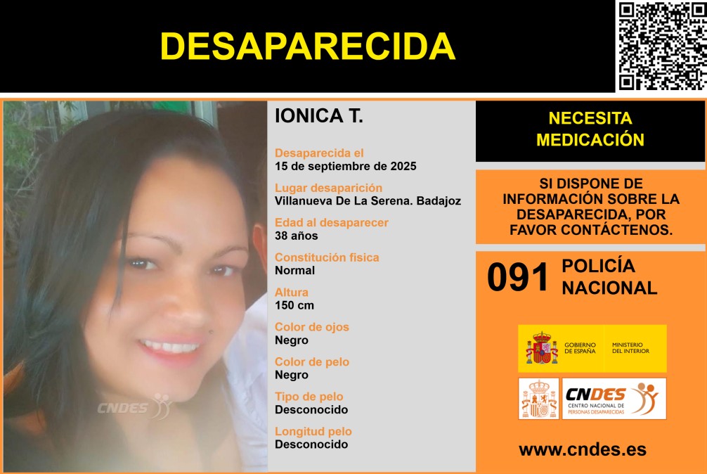 Cartel de la desaparición que publica en su web el Centro Nacional de Desaparecidos