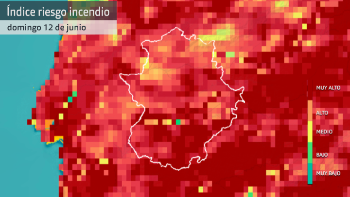 Mapa de riesgo de incendios para el domingo 12 de junio