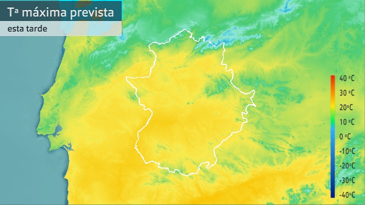 Mapa de temperatura máxima prevista para hoy jueves 10 de marzo