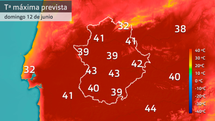 Mapa de temperaturas máximas para el domingo 12 de junio