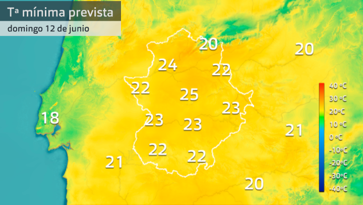 Mapa de temperaturas mínimas para el domingo 12 de junio