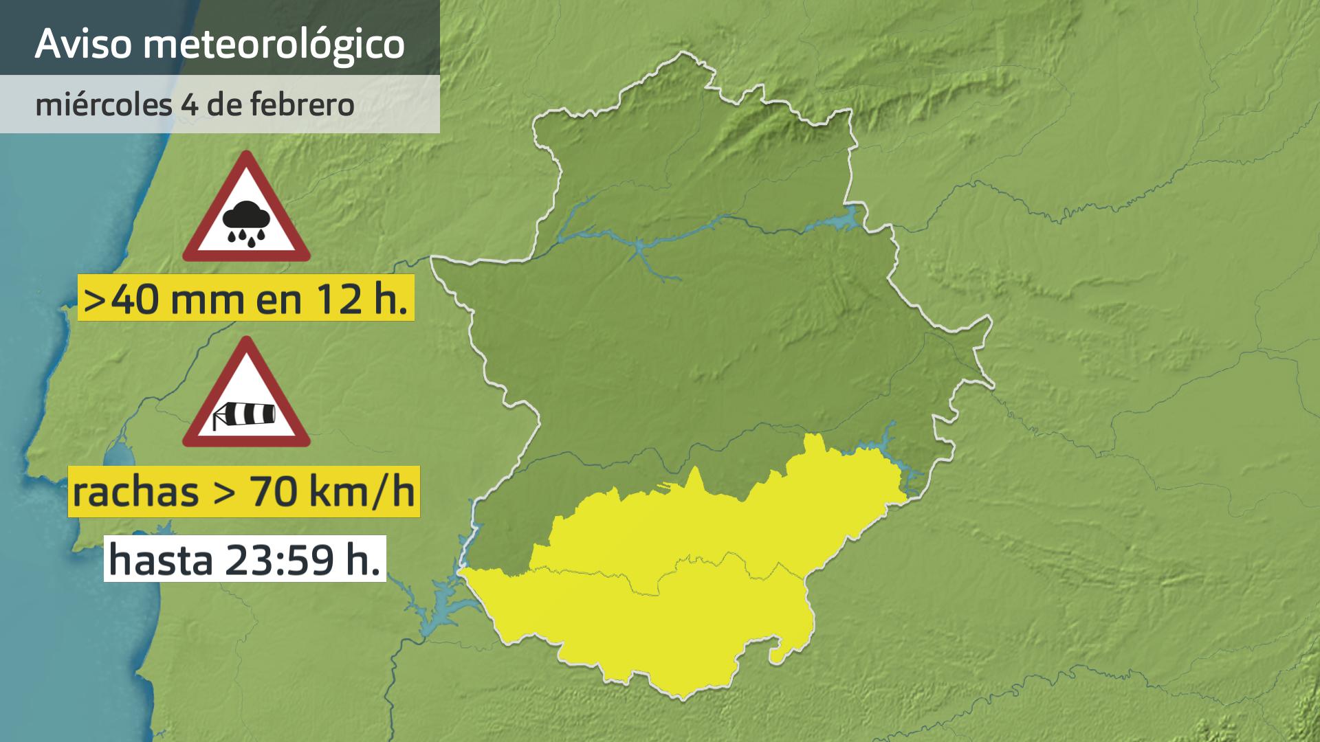 Avisos meteorológicos (Aemet) para hoy miércoles 4 de febrero