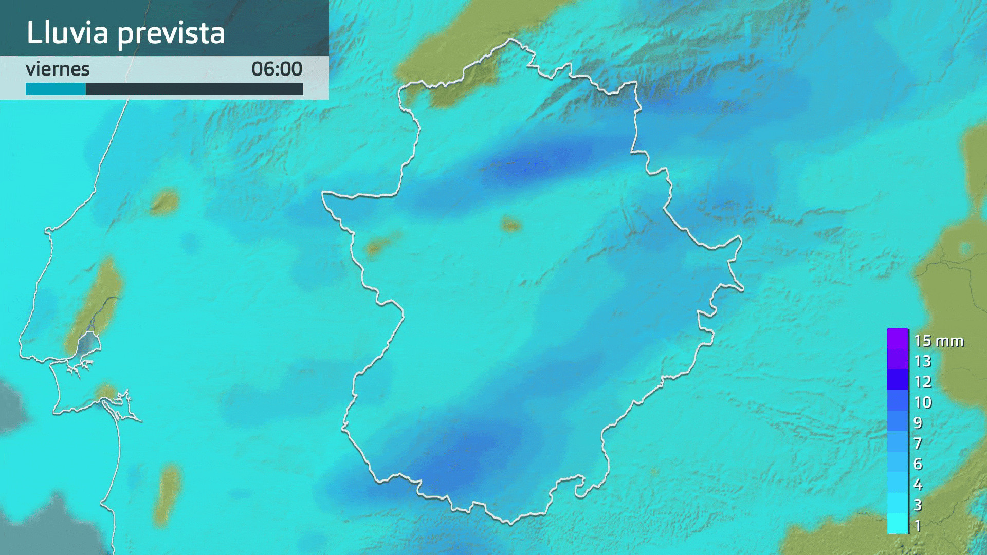 Lluvia prevista para hoy viernes 13 de febrero