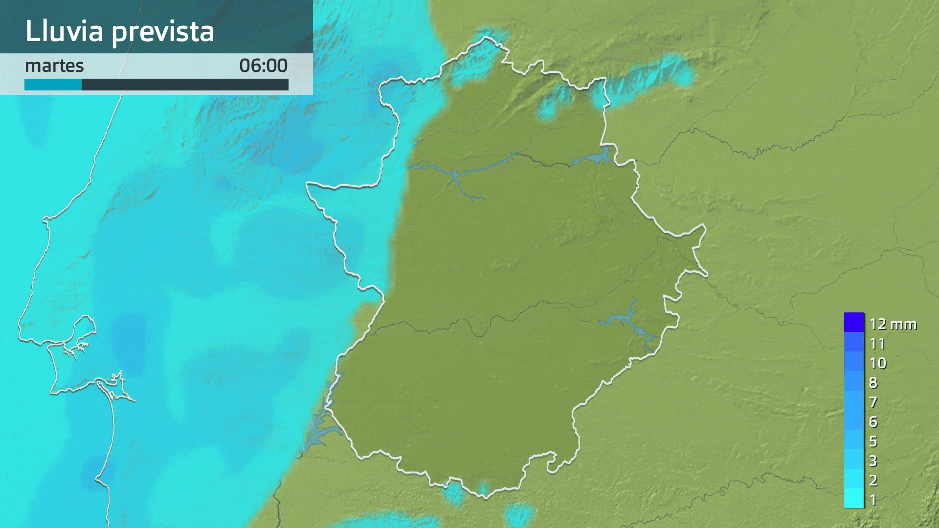 Lluvia prevista para hoy martes 13 de enero