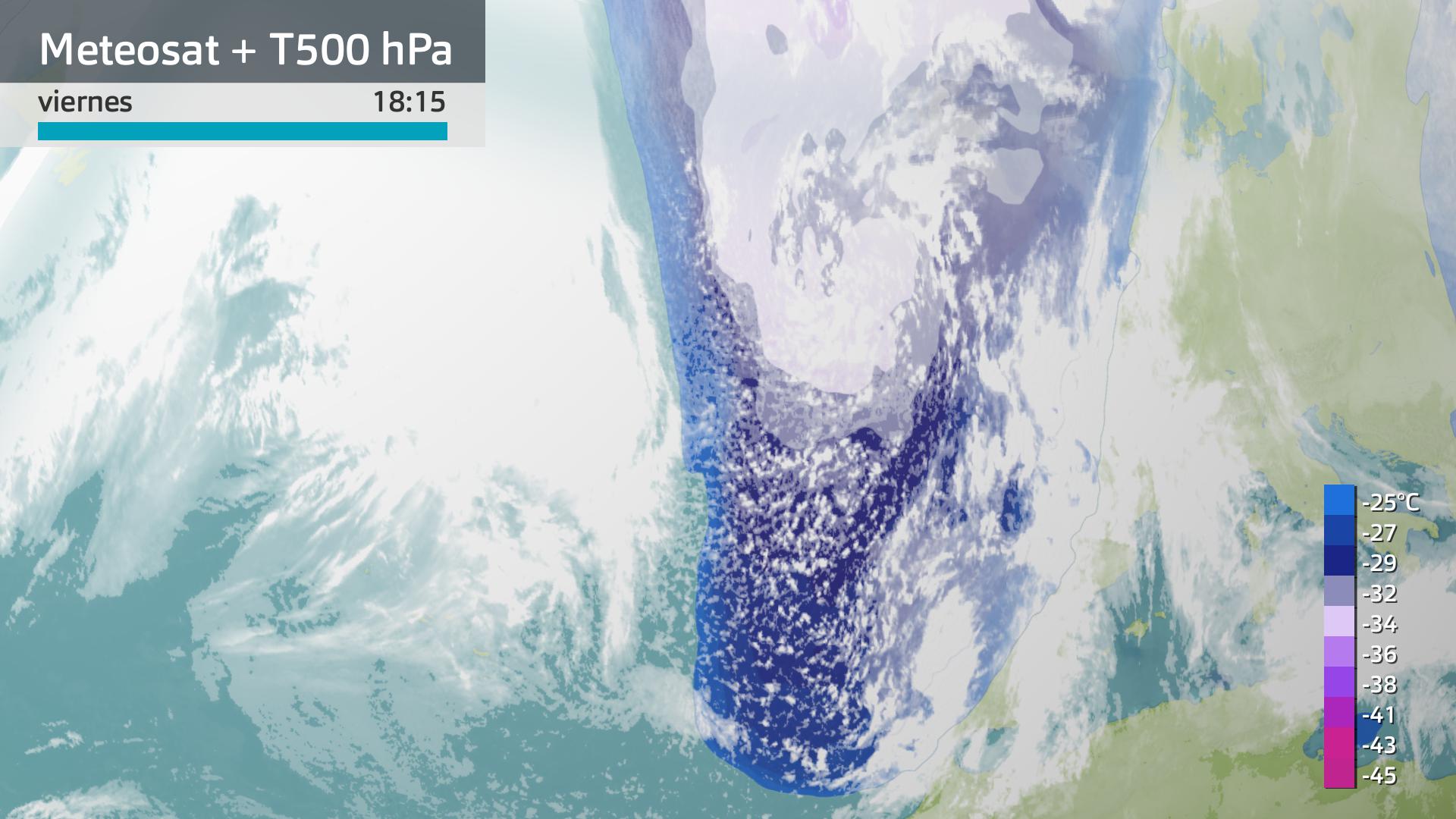 Imagen del Meteosat y temperatura a 500 hPa