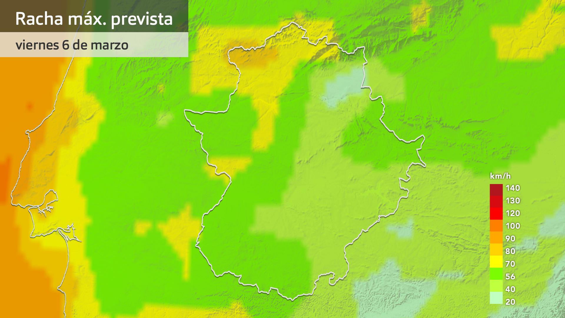 Rachas de viento más intensas previstas para hoy viernes 6 de marzo