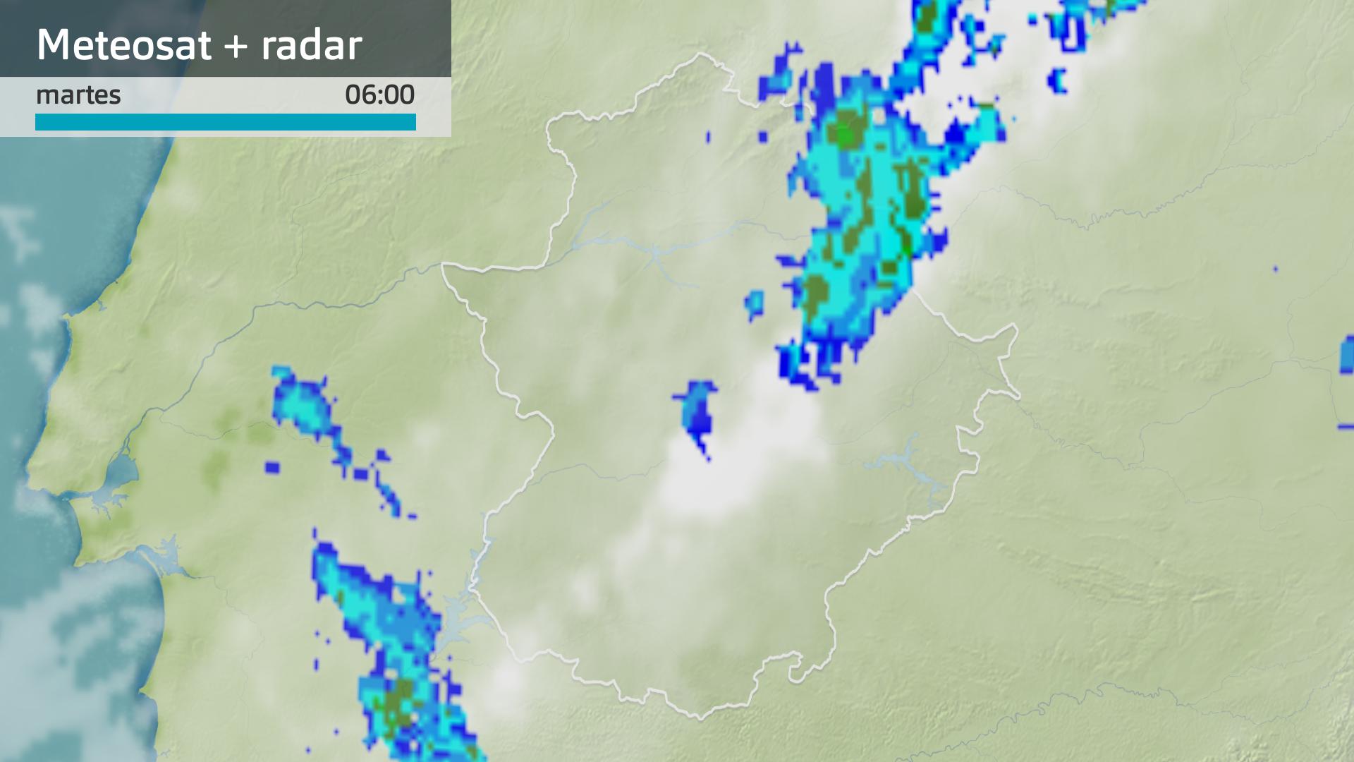 Imagen del Meteosat + radar meteorológico martes 2 de diciembre 6 h.