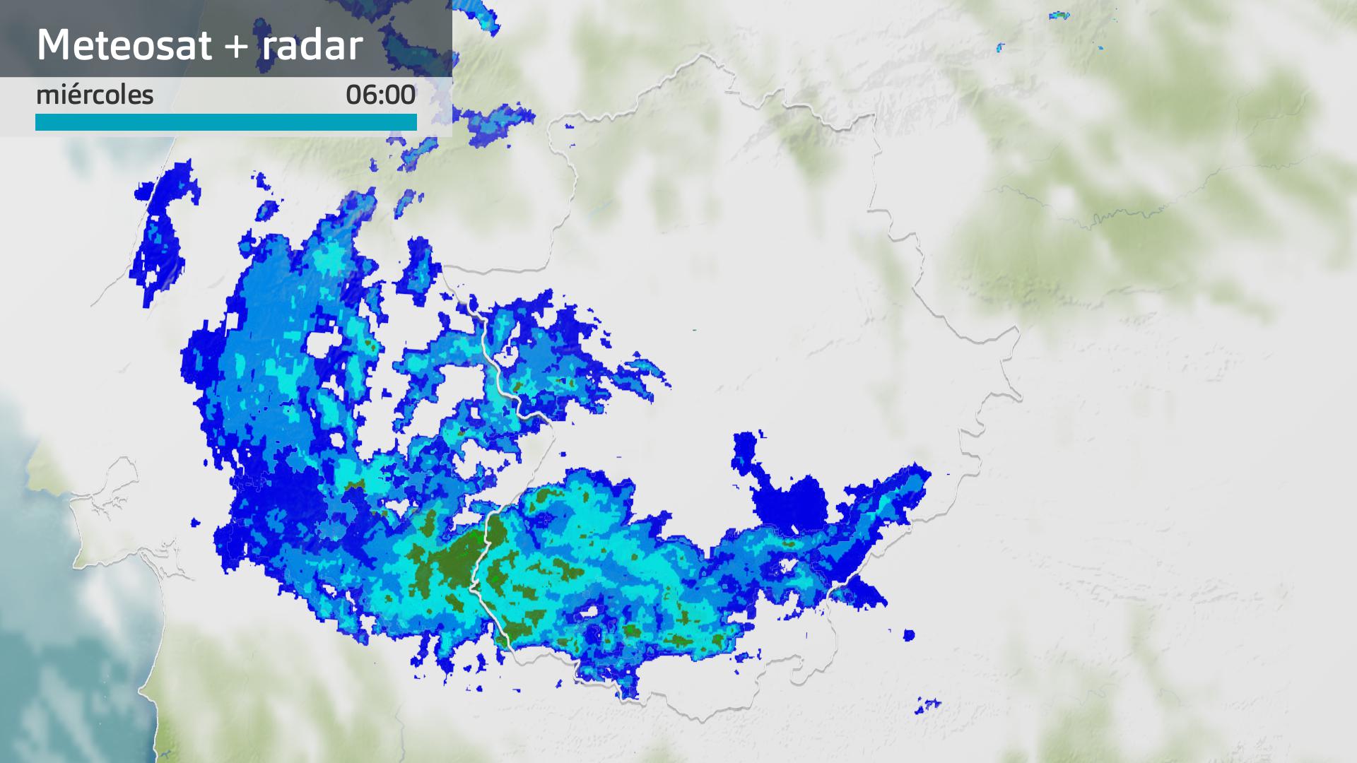 Imagen del Meteosat + radar meteorológico miércoles 11 de febrero 6 h.