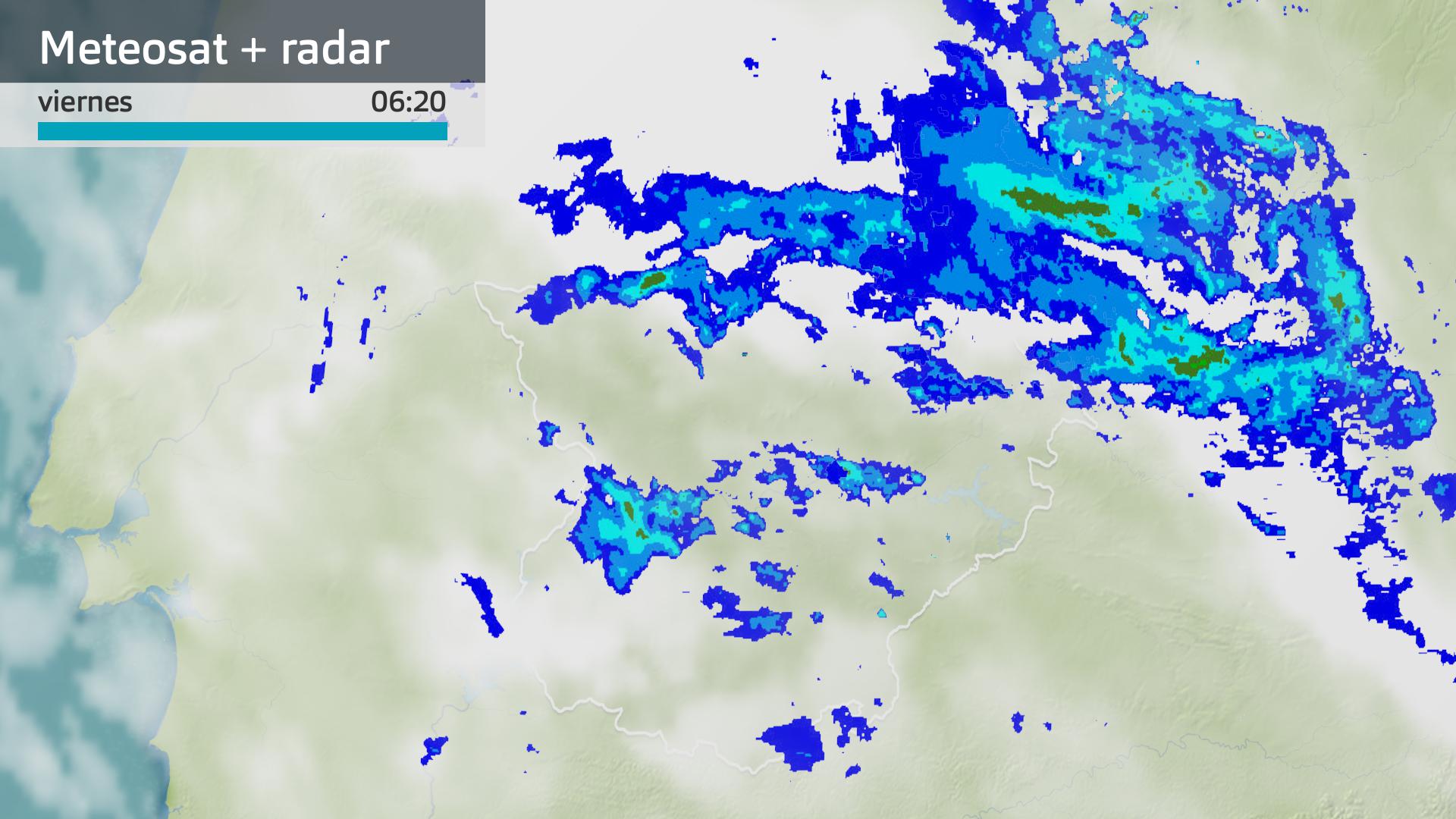 Imagen del Meteosat + radar meteorológico viernes 6 de marzo 6:20 h.
