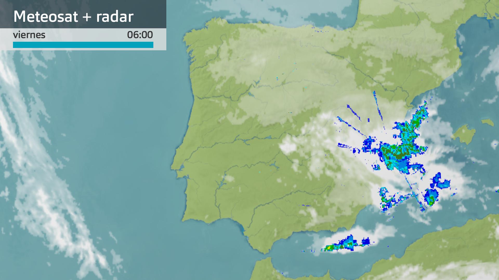 Imagen del Meteosat + radar meteorológico viernes 10 de octubre 6 h.