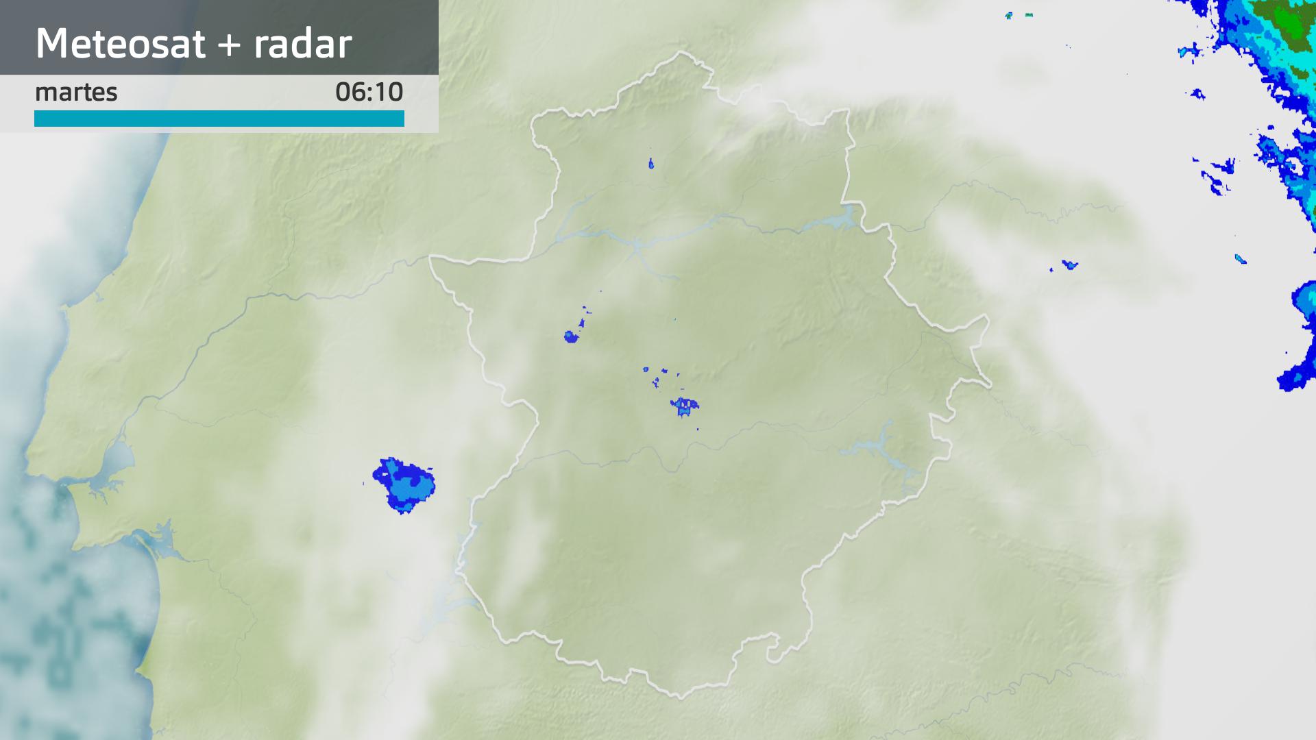 Imagen del Meteosat + radar meteorológico martes 10 de marzo 6:10 h.
