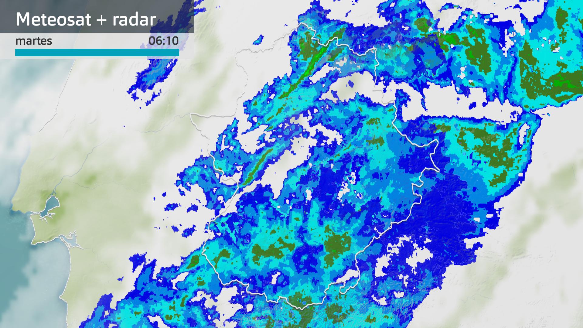 Imagen del Meteosat + radar meteorológico martes 27 de enero 6:10 h.