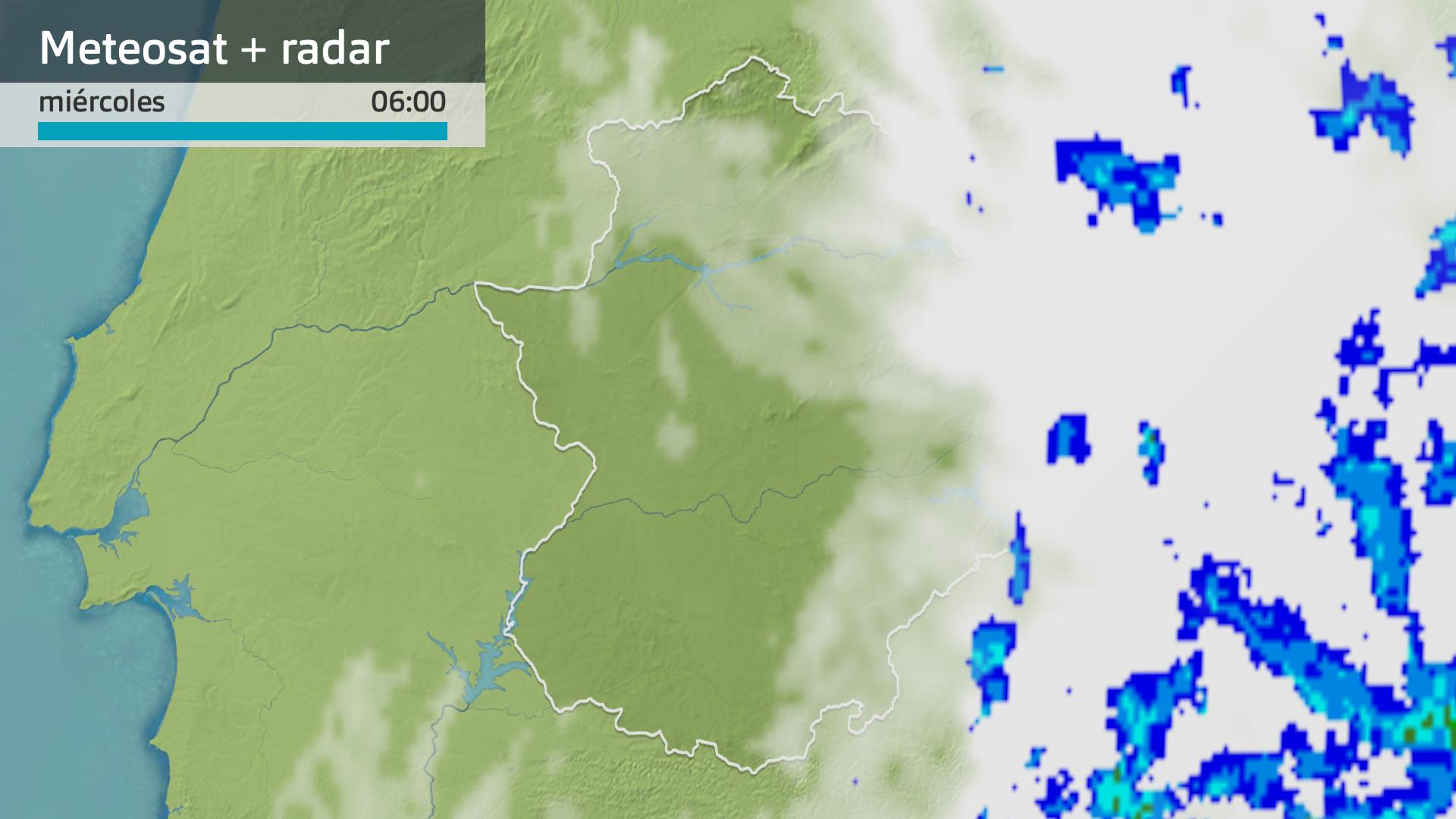 Imagen del Meteosat + radar meteorológico miércoles 11 de junio 6 h.