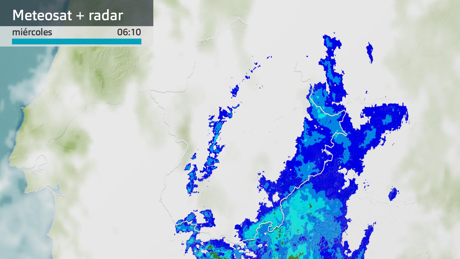 Imagen del Meteosat + radar meteorológico miércoles 10 de diciembre 6:10 h.