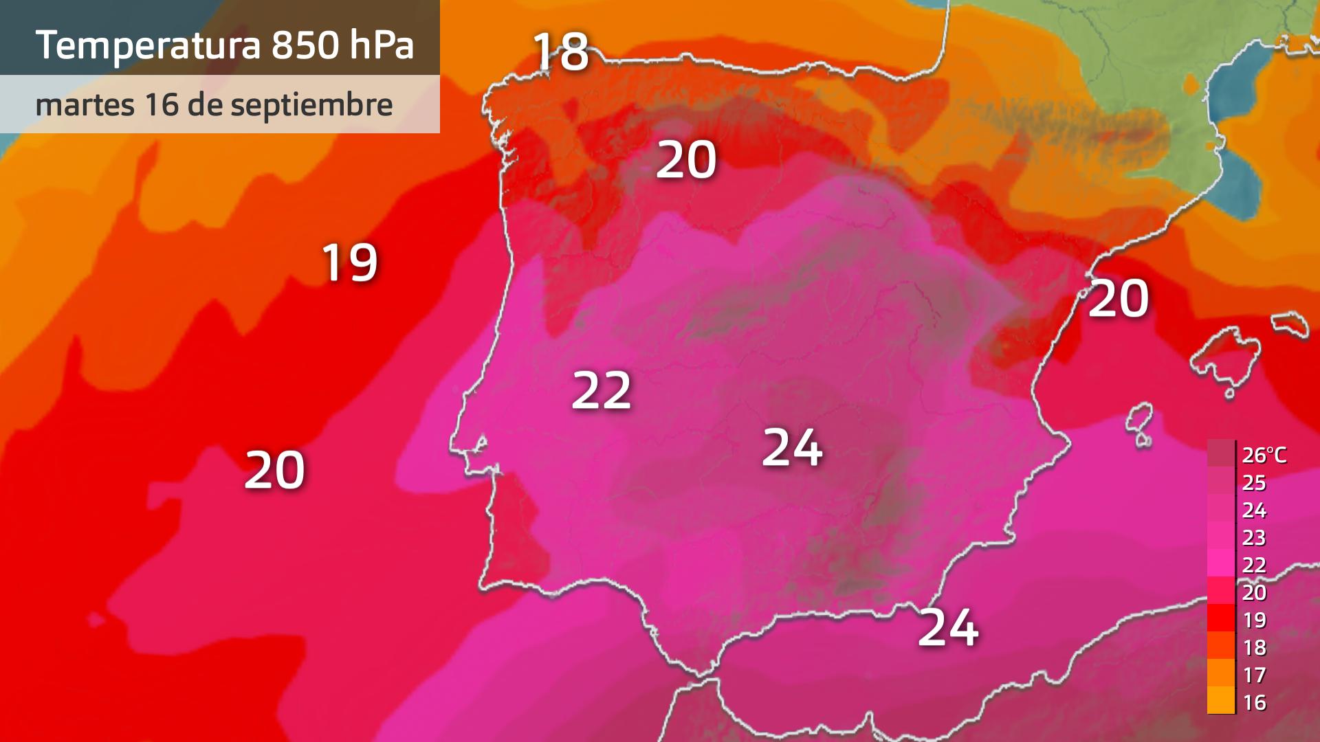 Temperatura a 850 hPa (1500 metros de altura)