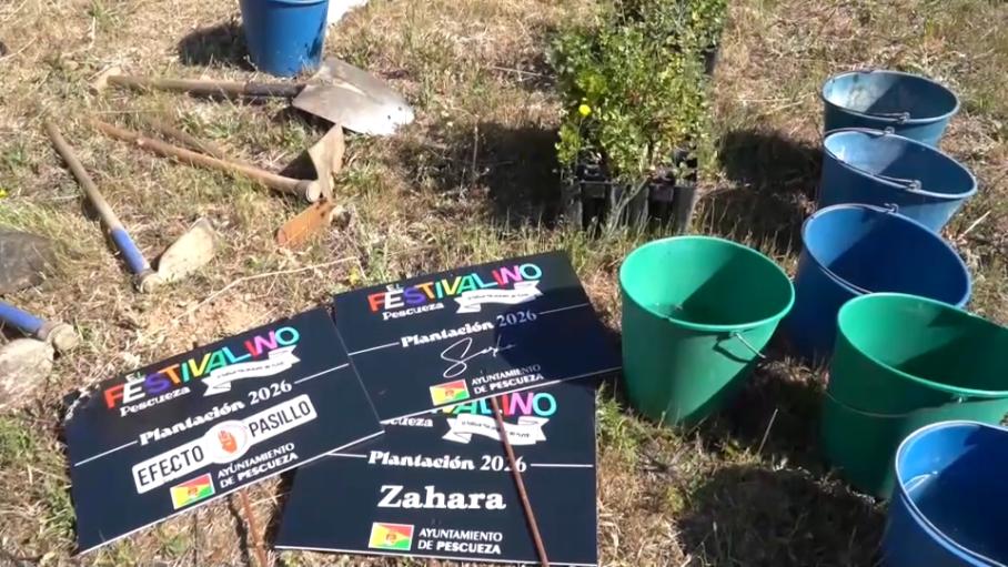 Plantación de árboles en Pescueza tras el Festivalino