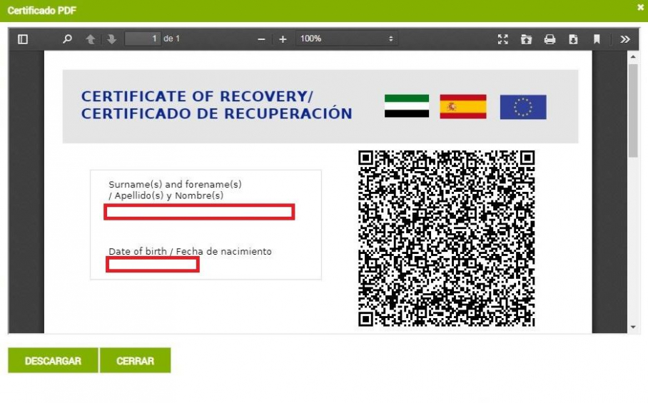 Ejemplo de pasaporte covid