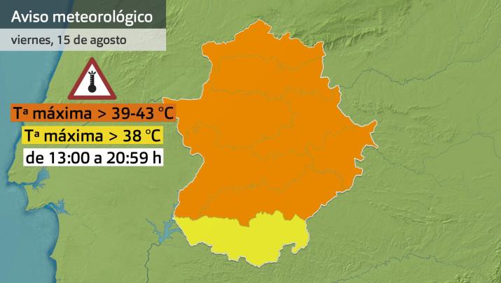 Mapa de avisos meteorológicos del 14 de agosto
