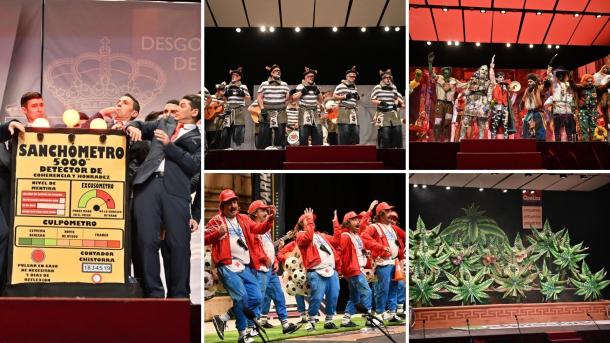 Los Chungos, Valentín, entrenador infantil, La murga de Calamonte, los Rayanos y Los Lingartos, en la segunda preliminar del concurso oficial de murgas del Carnaval de Badajoz