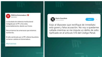 El PSOE extremeño denuncia amenazas instigadas por la derecha y María Guardiola pide una rectificación