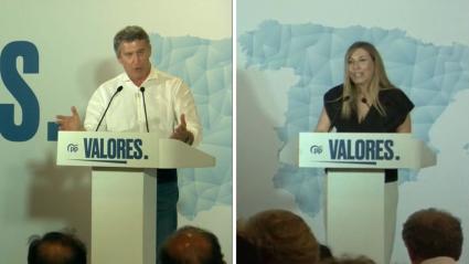 La presidenta de la Junta de Extremadura, María Guardiola, y el presidente del PP, Alberto Núñez Feijóo, en un acto del partido en Cáceres