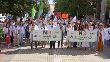 Protesta de los médicos en Badajoz durante la huelga