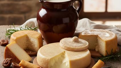 Bodegón de leche y quesos