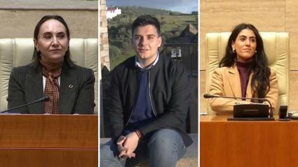 De izquierda a derecha: María Jesús Salvatierra, diputada electa de Vox, Aitor Vaquerizo, diputado electo del PSOE y Zulema Romero, diputada electa del PP, que formarán parte de la Mesa de Edad en la sesión constitutiva de la XII legislatura de la Asamblea de Extremadura