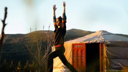 Yoga en el establecimiento rural El Jardín de las Delizias.