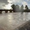 Puente Viejo de Alconchel durante las lluvias de la Borrasca Leonardo