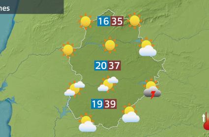 Mapa de previsión del lunes 16 de junio