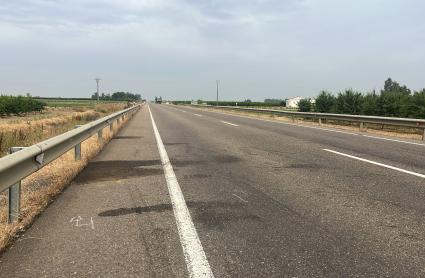 Lugar del accidente en la N-430 a la altura de Rena