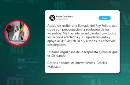 Felipe VI expresa su apoyo ante los incendios en Extremadura