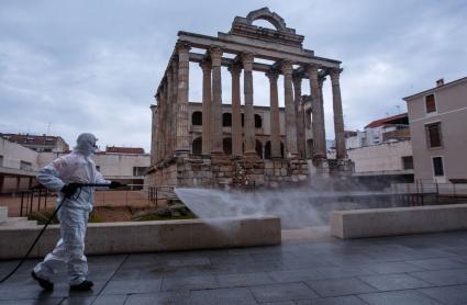 Mérida durante las labores de desinfección en el Estado de Alarma