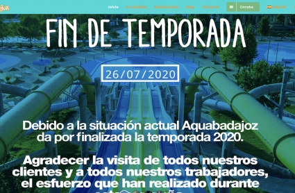 Página web de AquaBadajoz donde anuncian el fin de temporada