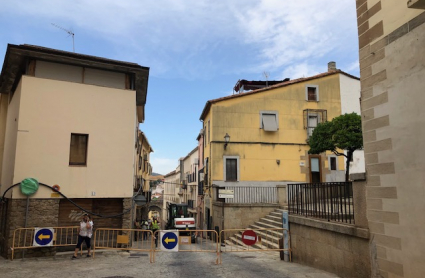 Señalización de la obra de la Calle Coria.