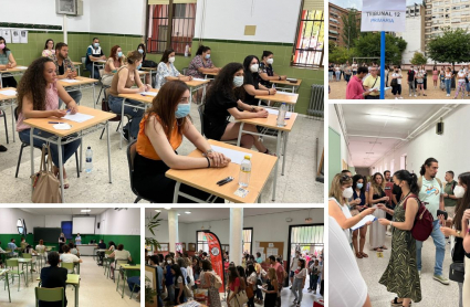 Opositores momentos antes de comenzar los exámenes