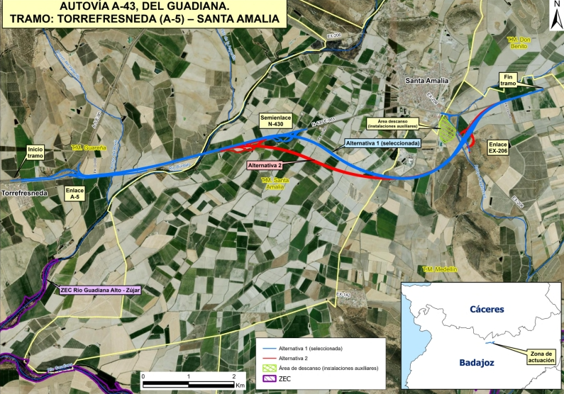 Proyecto de autovía entre Torrefresneda y Santa Amalia