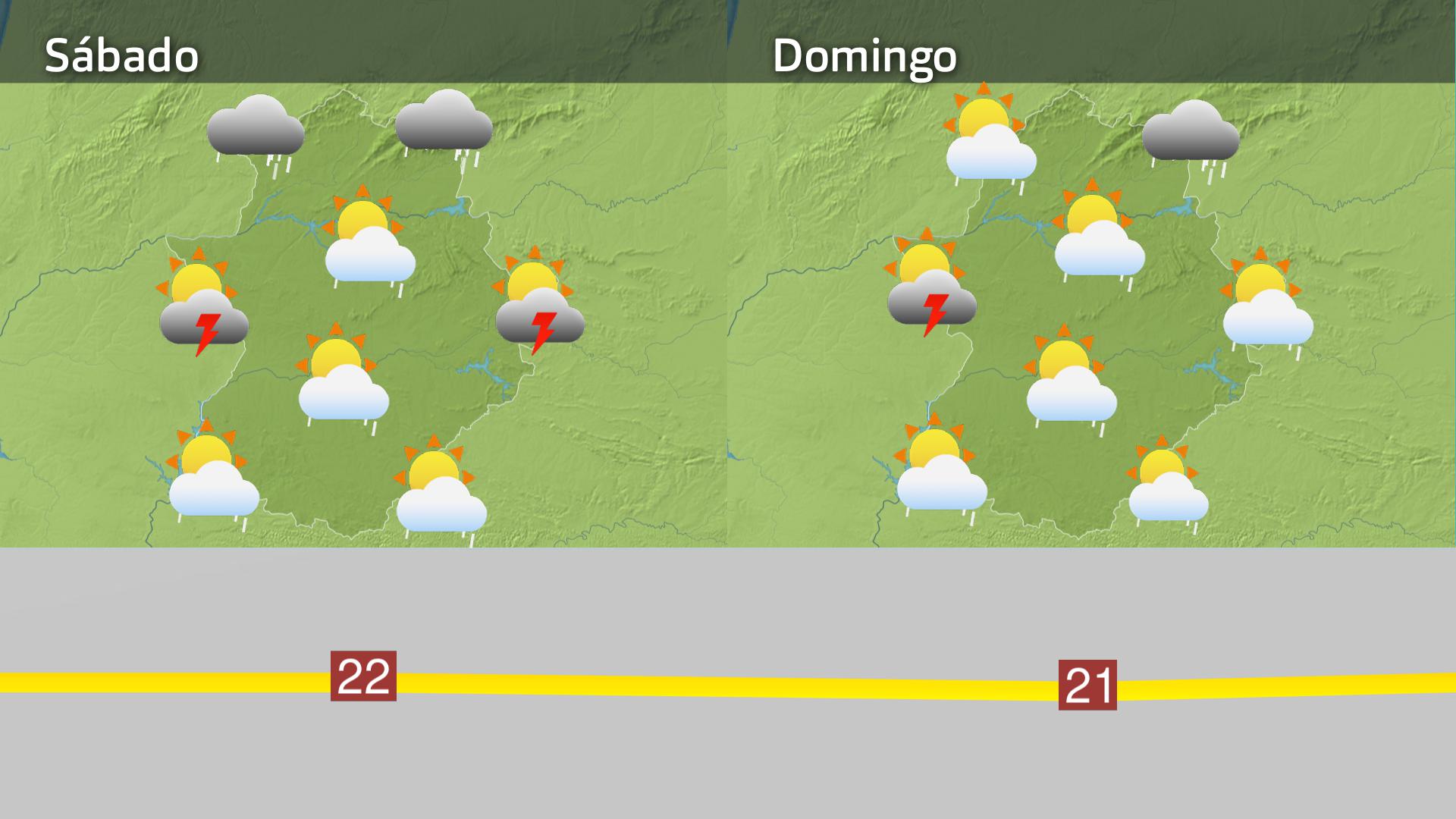 Mapa de previsión del sábado 3 y domingo 4 de mayo