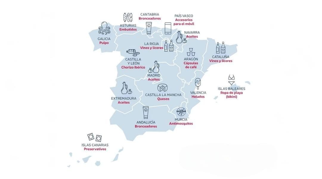 Mapa con productos mas robados por CCAA