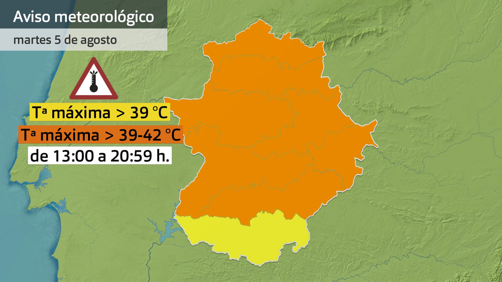 Mapa de avisos meteorológicos 5 de agosto