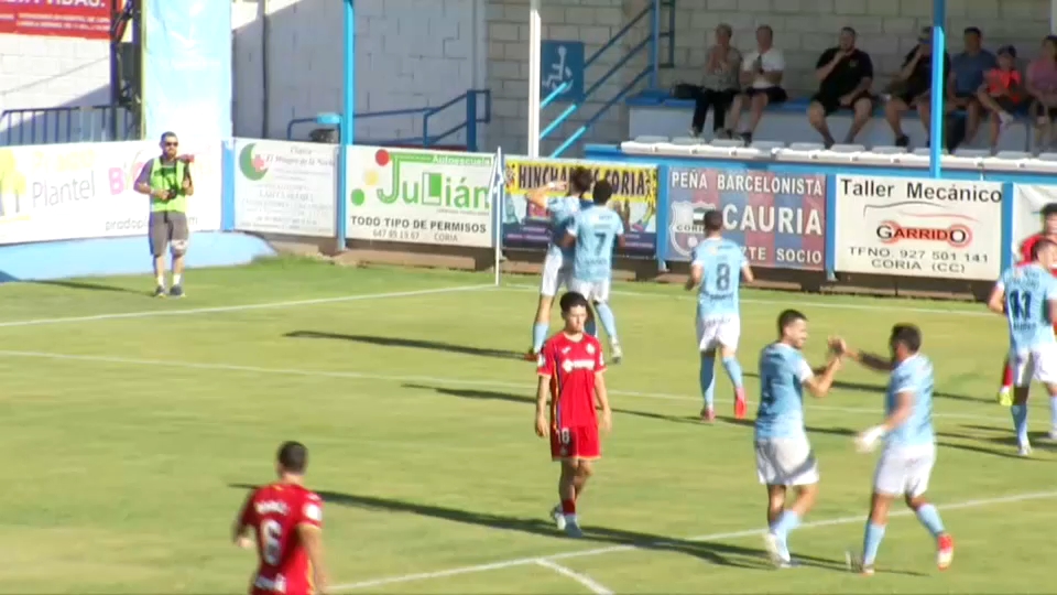 El CD Coria celebra uno de los goles logrados en lo que va de temporada en Segunda Federación