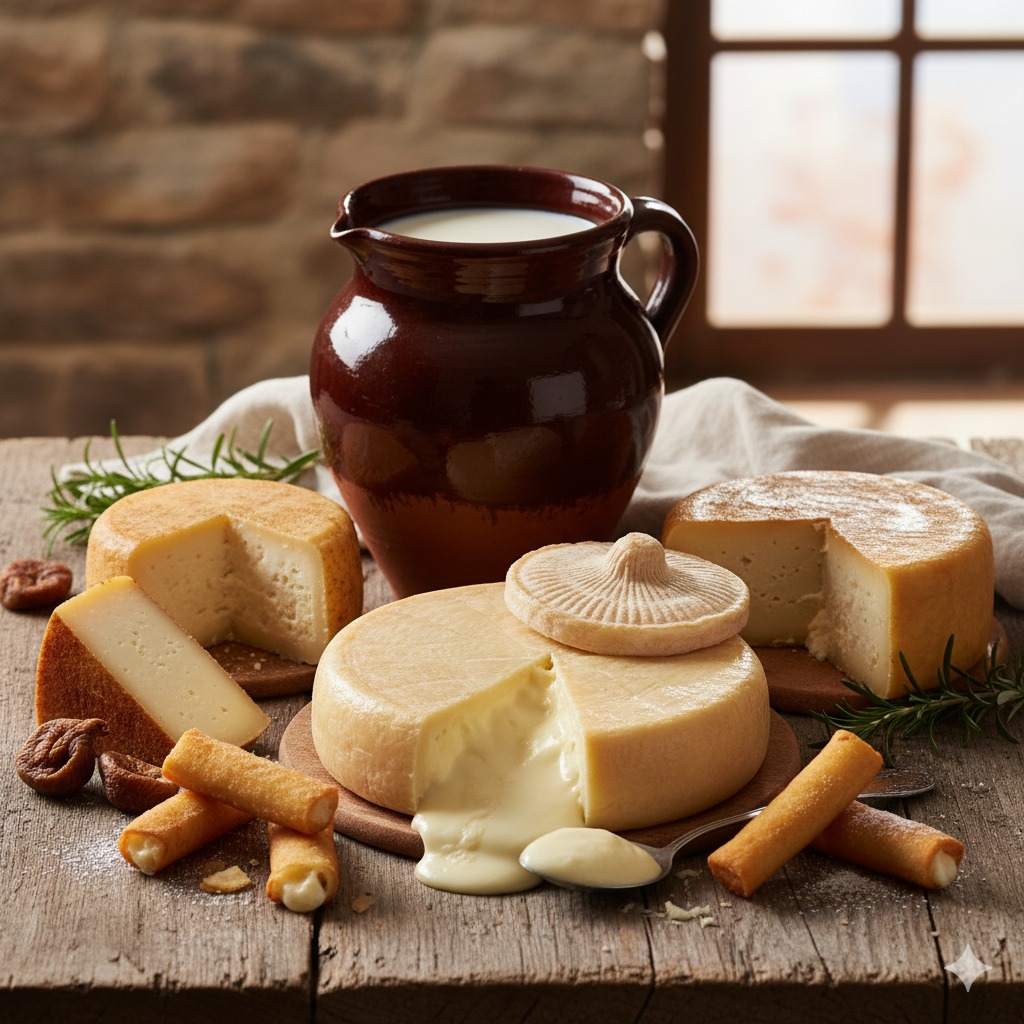 Bodegón de leche y quesos