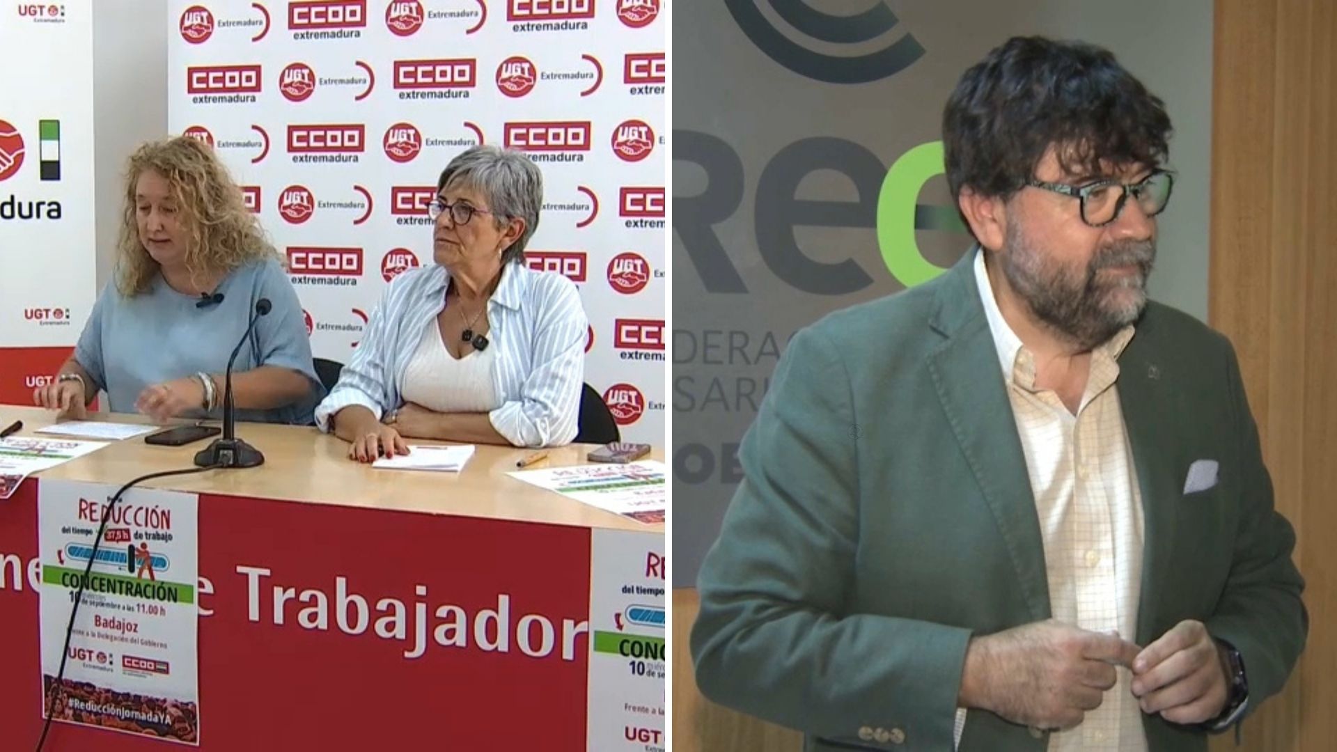 Las secretarias generales de Comisiones Obreras y de UGT en la región, y el secretario general de la Creex