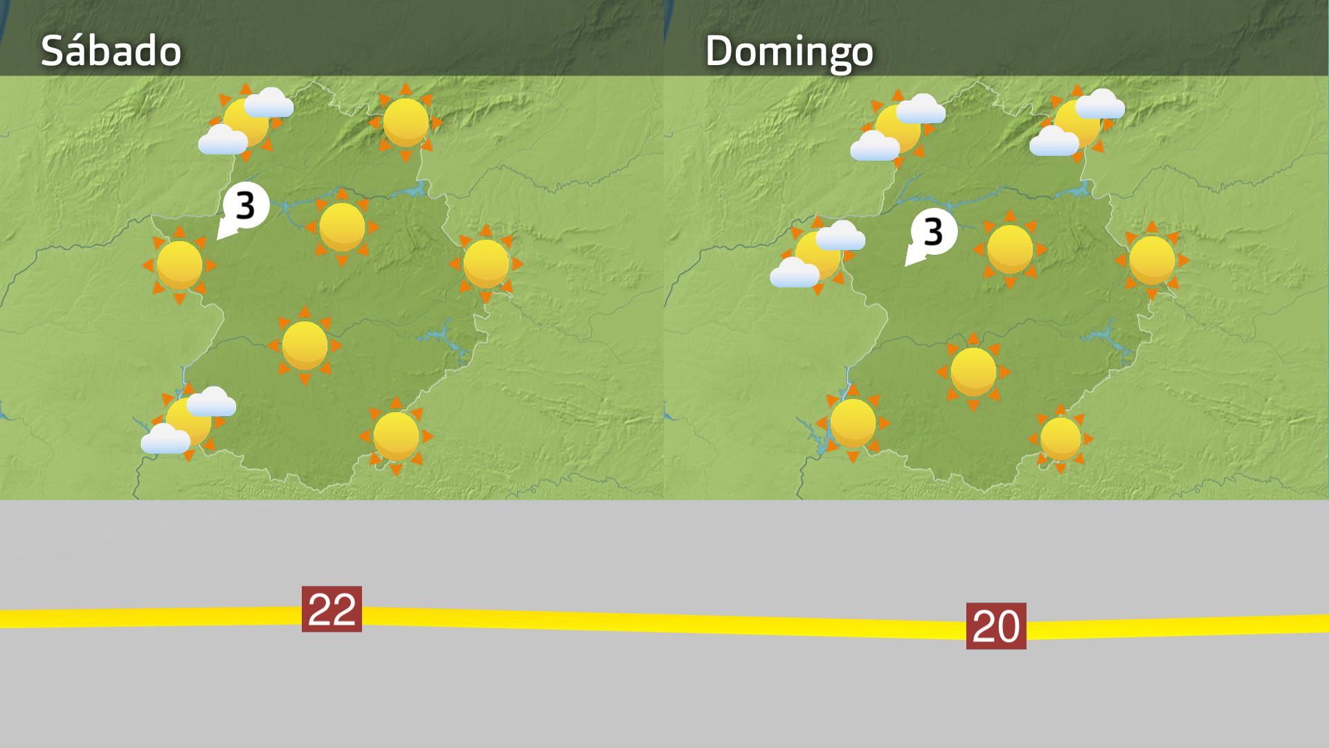 Mapa de previsión del sábado 28 y domingo 29 de marzo