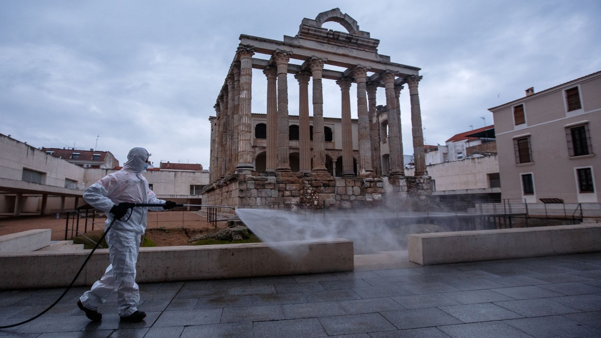Mérida durante las labores de desinfección en el Estado de Alarma