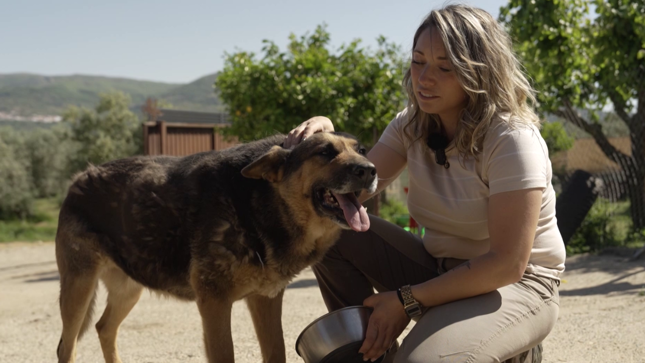 Marifé con uno de sus perros