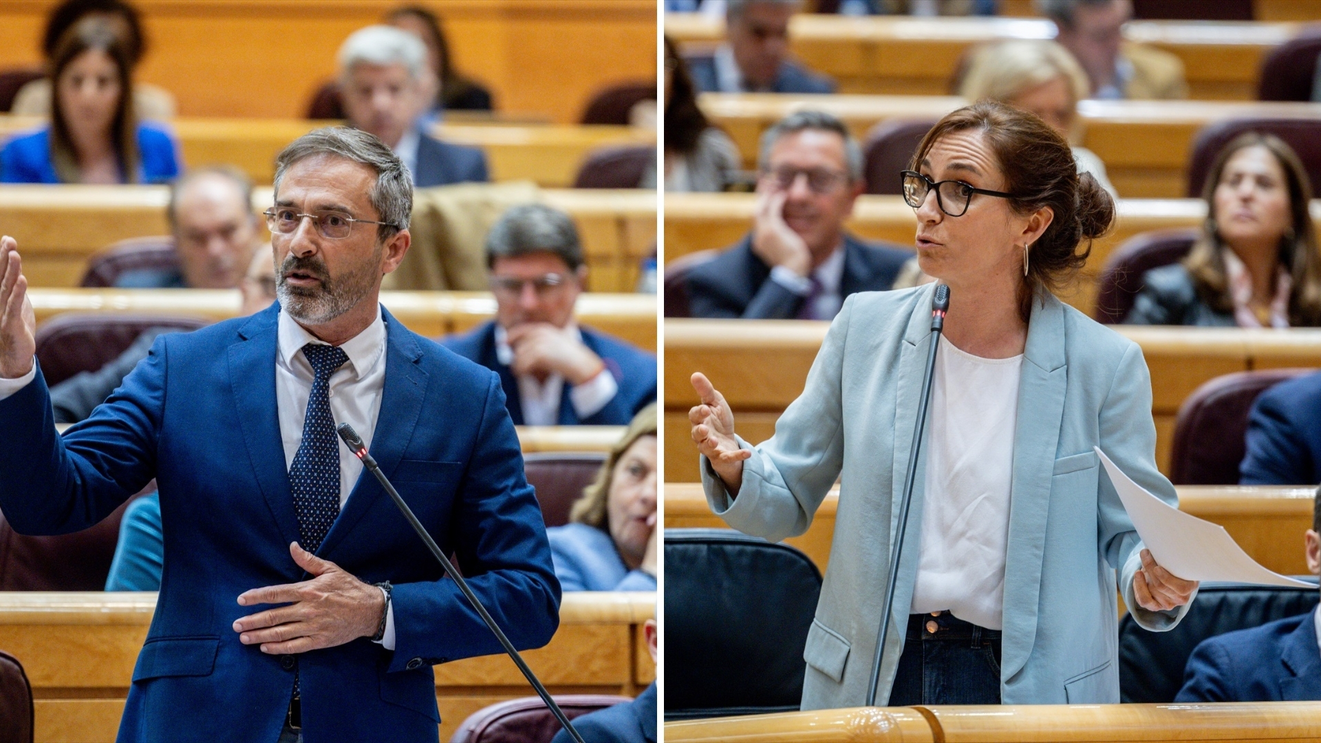 La ministra de Sanidad, Mónica García y el senador de Coalición Canaria Pedro Manuel Sanginés